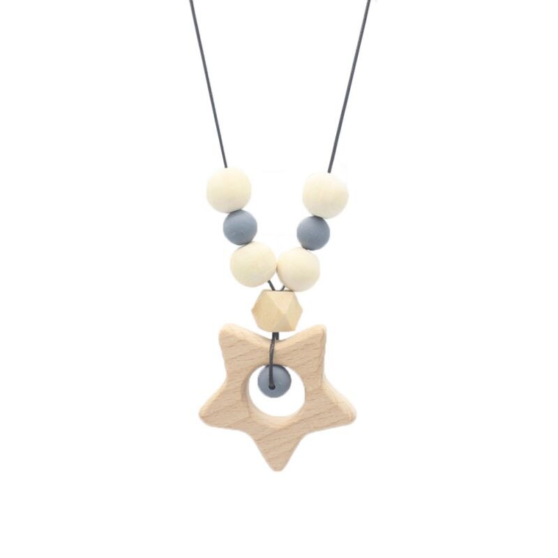 Heathy Infant Baby Beißring Halskette Kette mit 7 stücke Ungiftig Molaren Silikon Perlen & 1pc Nette Holz Cartoon muster Spielzeug 5 stücke/lot
