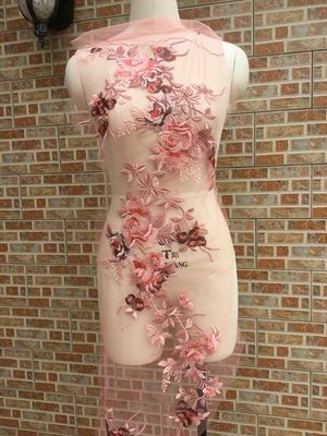 Handgjord lantlig stil 3d bröllop brudklänning applikation diy brud huvudbonad halsduk slöja broderad spets tyg patch: Rosa
