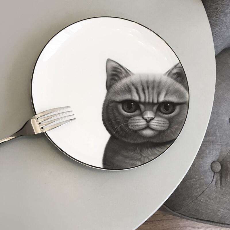 8 * calowy zabawny 3D placki nadruk z kotem płytki talerz dekoracji wnętrz porcelany kostnej stek ciasto naczynia owocowe ceramiczne talerze kuchenne pojemnik