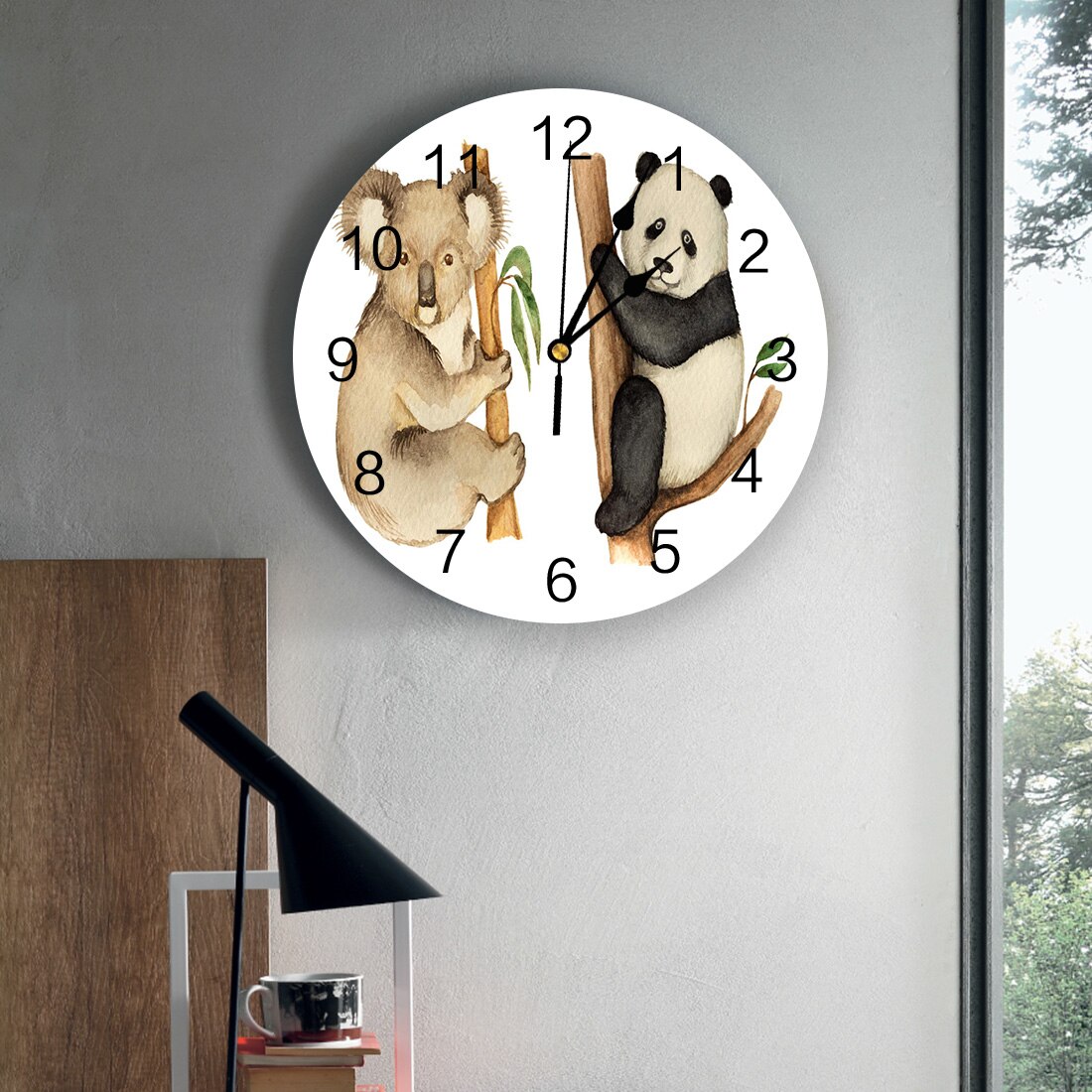 Animal Koala Panda Big Tree Leaves PVC Wall Clock ... – Grandado