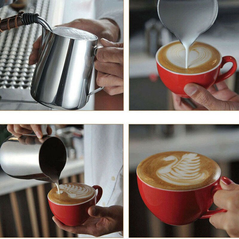 Rustfritt stål skumming kaffekanne pull blomsterkopp espresso cappuccino kopper melkekanne melkeskummer skummekanne latte art