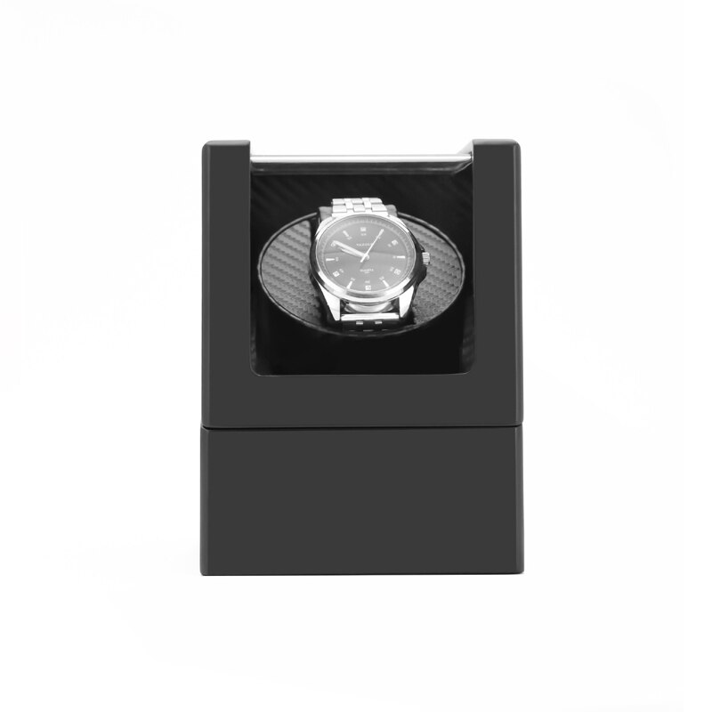 Mini 1 + 0 laca de madera Piano negro brillante fibra de carbono automático solo reloj bobinador caja Motor silencioso almacenamiento estuche de exposición Shake: Black
