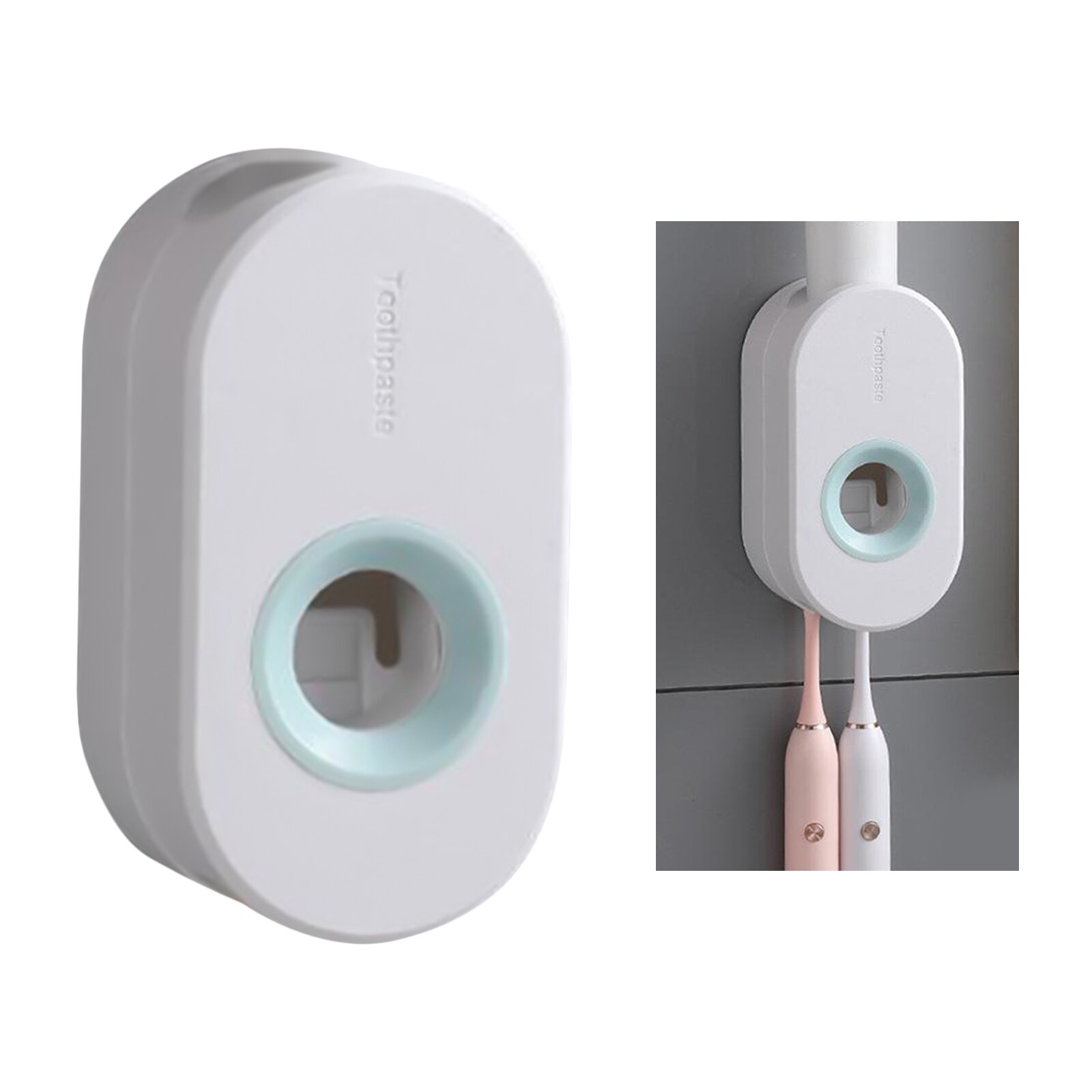 Adhesive automatic toothpaste squeezer wall-mounted toothpaste dispenser tooth brush holder rack wall stick toothpaste squeezer: white