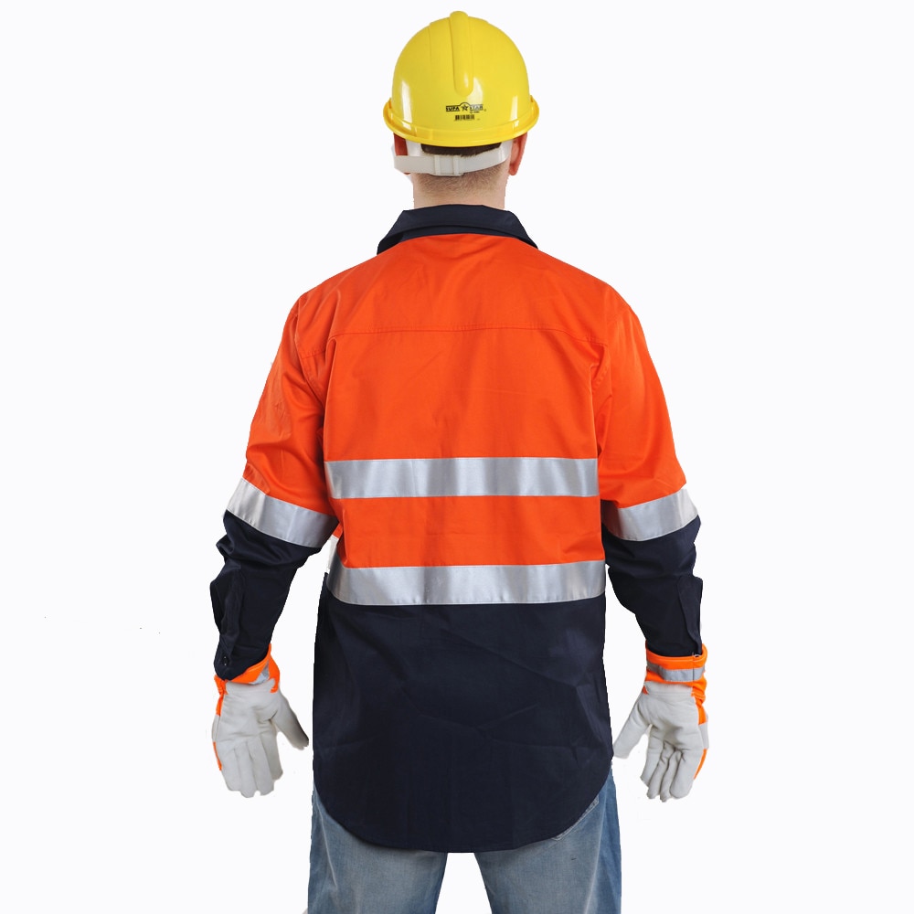 Høj synlighed hi vis reflekterende sikkerhedsarbejdsskjorter langærmede poloshirts med lommer orange marineblå 4xl