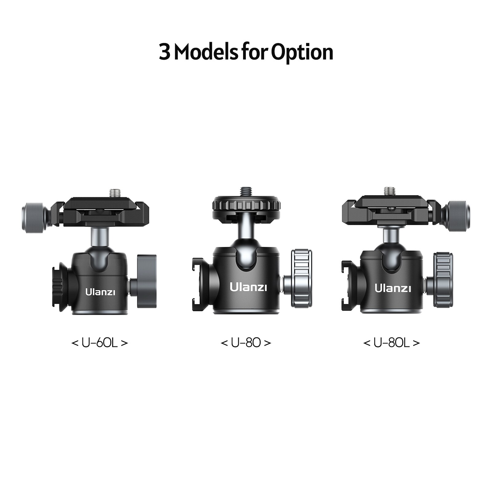 Ulanzi U-80L Arca Swiss Side Cold Shoe Ball Head with Arca Swiss Quick Release Plate 1/4 Inch Screw Mounts for DSLR ILDC Cameras