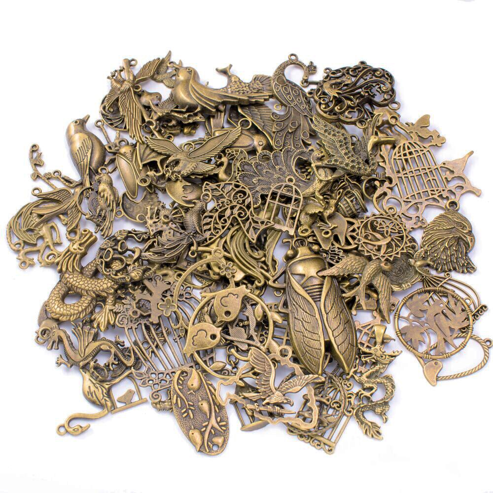 50g 100g Mixed Flying Animals Insects Butterfly Metal Charms Pendants Vintage Antique Bronze Bracelets Necklace for Jewelry DIY: Antique Bronze / Weight 100g