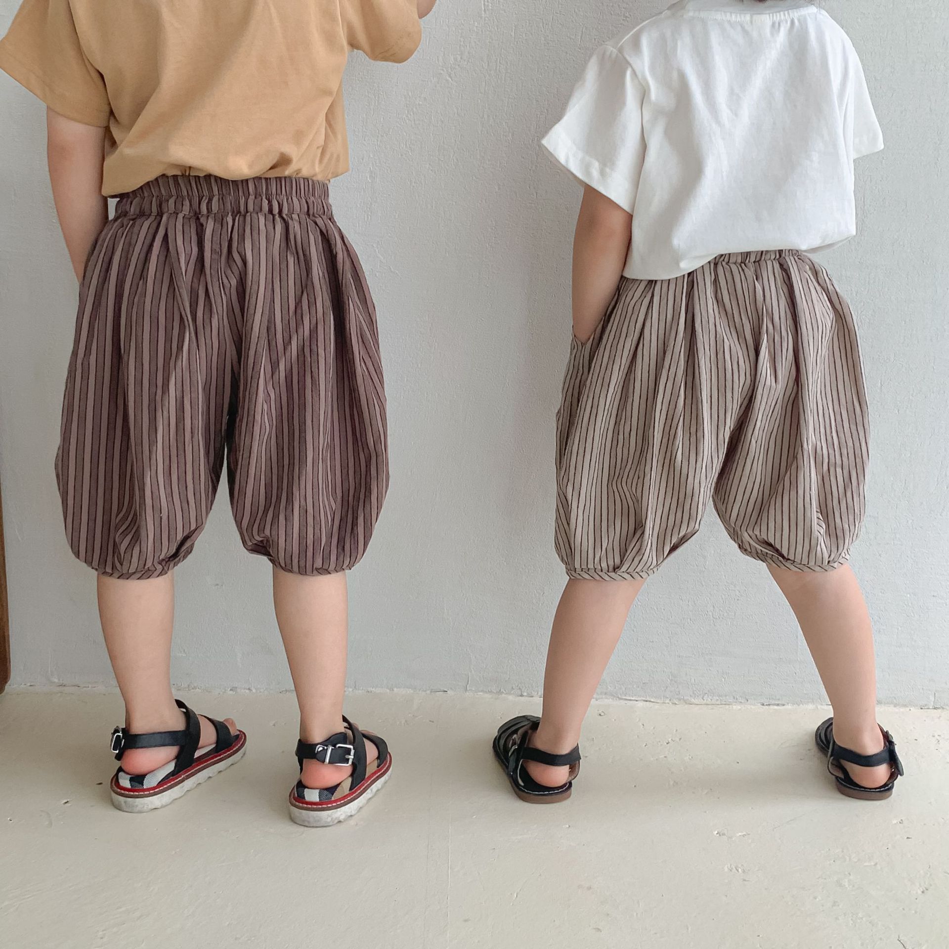 Pantalones cortos de verano para niños, pantalón corto a rayas, holgado, informal, de algodón, combina con todo, L