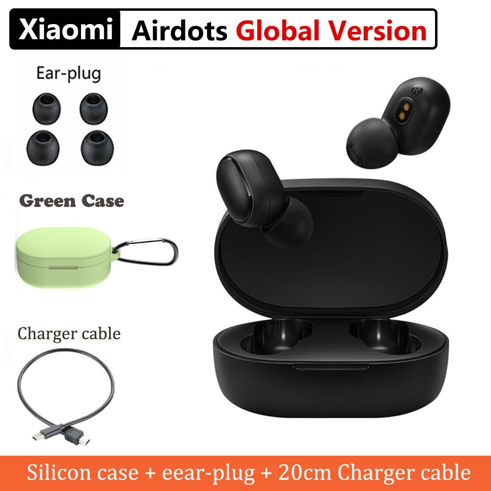 Alkuperäiset xiaomi redmi airdots tws bluetooth 5.0 langattomat bluetooth kuulokkeet stereo basso nappikuulokkeet: Vihreä kotelokaapeli