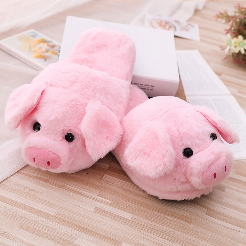Women's Slippers Winter Velvet Short Plush Slippers Couple Comfy Home Slippers Cute Pig Shoes for Women