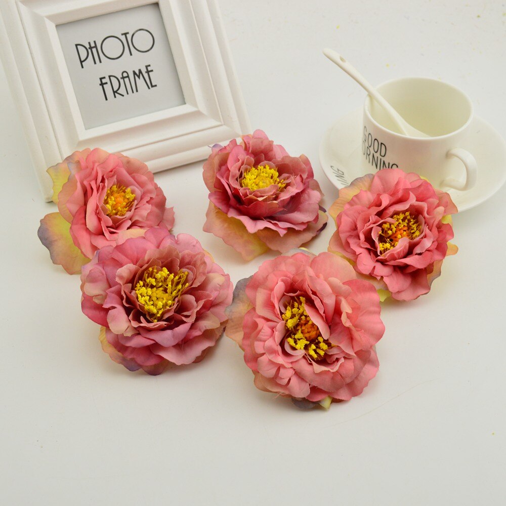 100pcs artificial flower heads silk peony wedding home decoration for make door wreath flower wall diy Stamens for handicrafts: brown