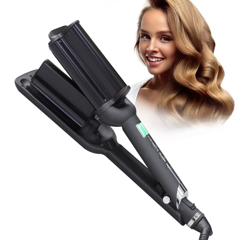 TOHUAN – fer à friser en céramique à Triple ondulation, appareil à friser les cheveux, grande vague profonde, écran LCD, style à boucler rapidement