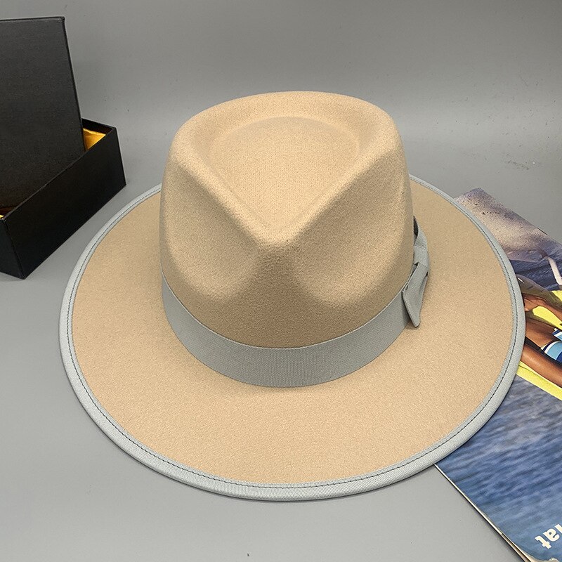 Men Women Retro Adjustable Blue Wool Blend Classical Homburg Hats Feather Band Fedora Caps Trilby Sunhat Jazz Winter Warm LM32: Beige