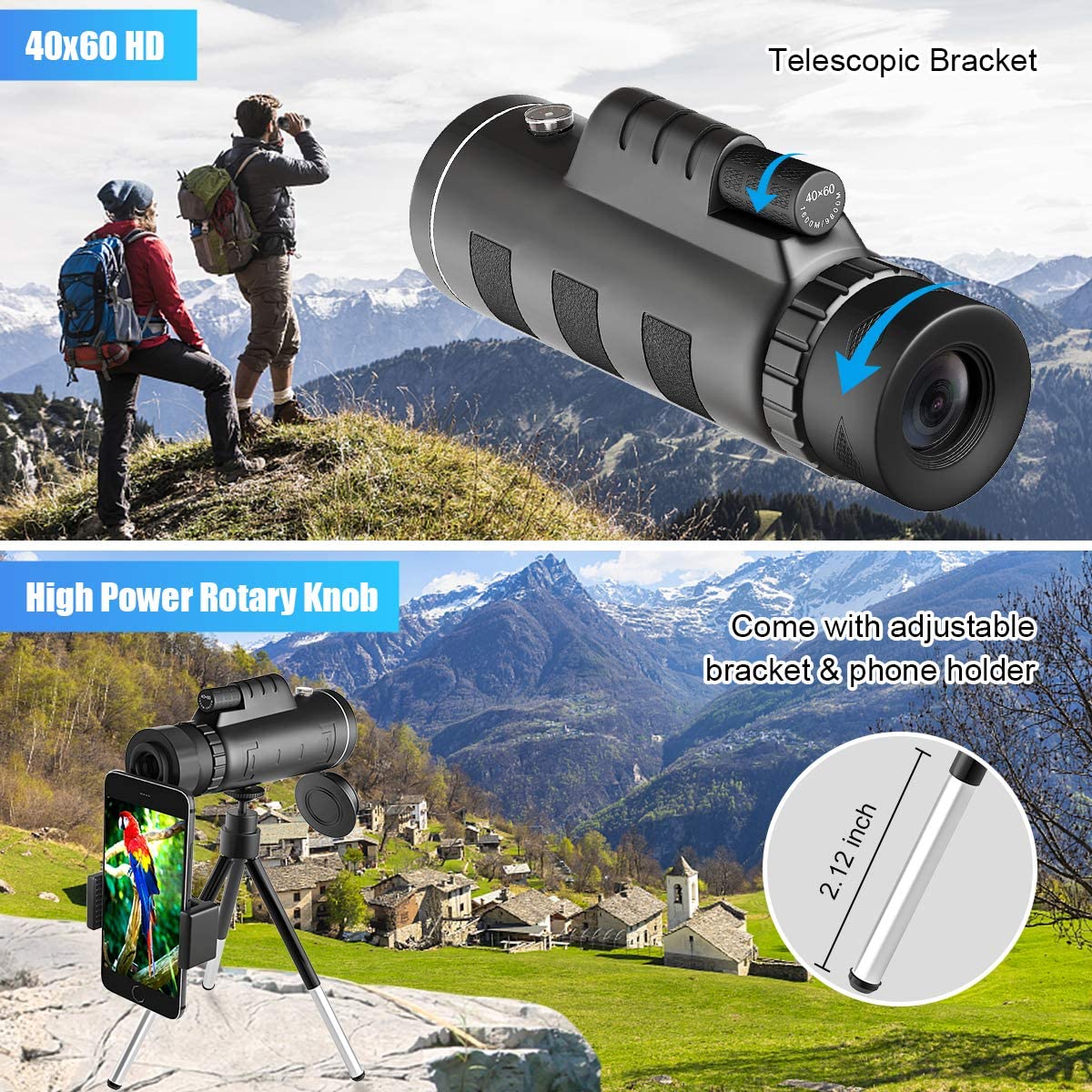 40x60 Hd Monocular Telescope Phone Camera Zoom Lense With Smartphone Holder &amp; Tripod бинокльWaterproof Telescope For Camping