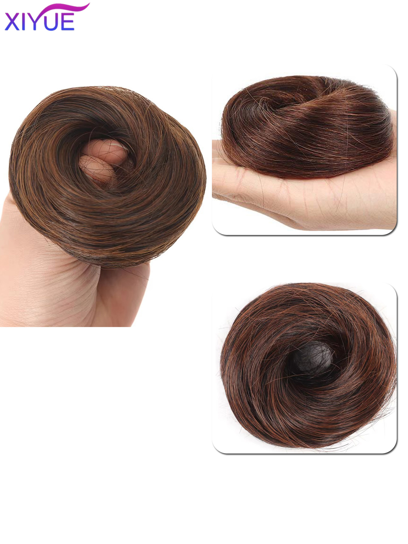 Synthetischer Haarknoten, gerader Chignon, elastisches Gummiband, künstliches Haar, zum Anklipsen auf der Haarschwanzverlängerung, Hochsteckfrisur, Haarteil, Pferdeschwanz: Grau