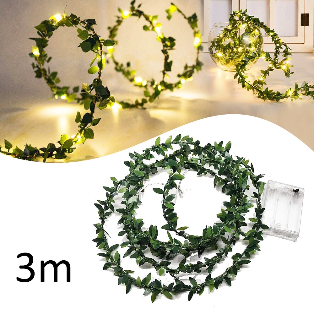 2M/3M/5M Green Leaf Garland String Lights LED Flexible Copper Wire Artificial Leaf Vine Lights For Wedding Party Christmas Decor: 3M
