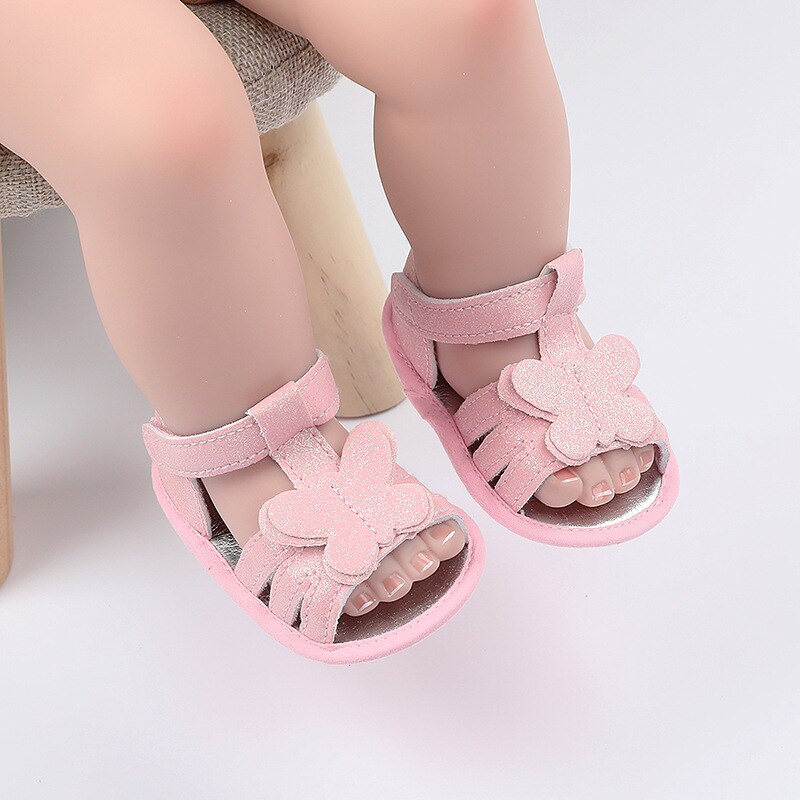 Sandales à nœud papillon pour bébés filles, jolies chaussures de princesse plates à semelle souple, antidérapantes, pour premiers pas, été,: Pink / 7-12 mois