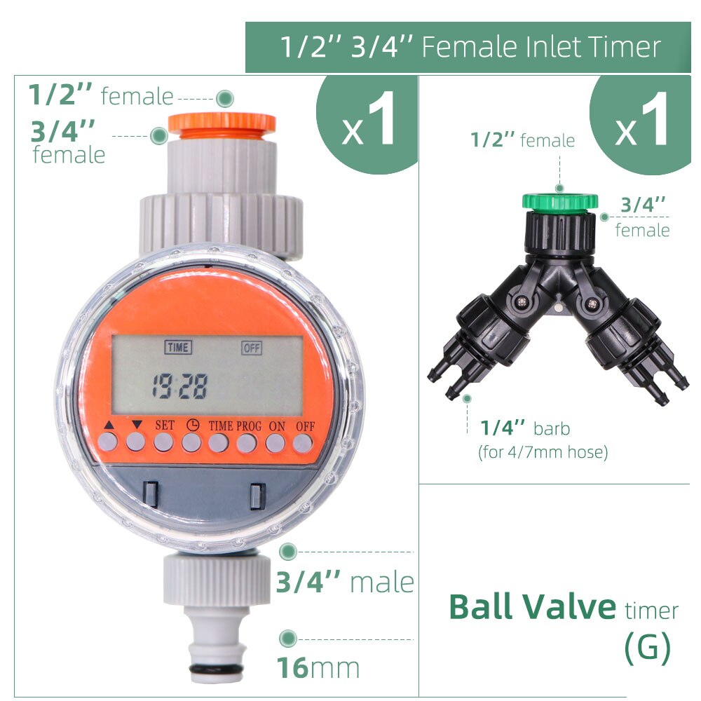 Water Timer Regen Sensor Solar Lcd Dubbele Wijzerplaat Kogelkraan Controller Tuin Watering Irrigatie 1/2 &#39;&#39;3/4 &#39;&#39;Tap gezamenlijke Solenoid: G