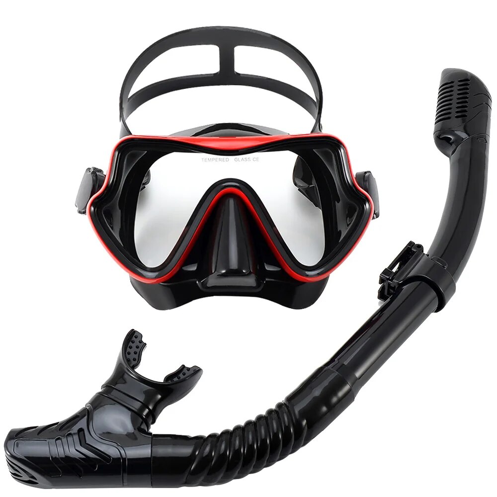 Tauchmaske Schnorchelset für Erwachsene, gehärtetes Glas, professionelle Panorama-Schnorchelausrügestochen, Schwimmtraining, Schnorchelset: verrotten