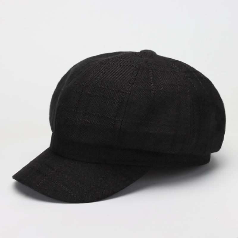 Hatt keps basker dam åttkantig hatt vintage rutig tidningspojke keps bred brättad målarhattar för kvinnor män gorras: Svart