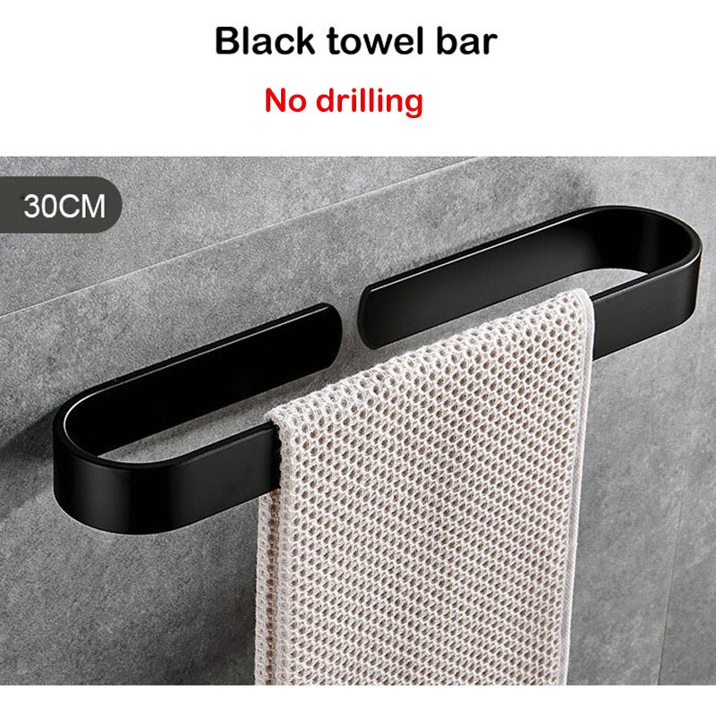 Badehåndklædeholder håndklædestang sort enkelt køkkenhåndklædehængestativ perforeringsfri håndklædestang massivt aluminiumsforsyninger til badeværelset
