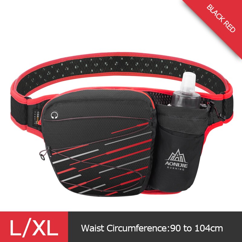 AONIJIE W949 Marathon Jogging Cycling Running Hydration Belt Waist Bag Pouch Fanny Pack Cell Phone Holder For 500ml Water Bottle: LXL Black Red