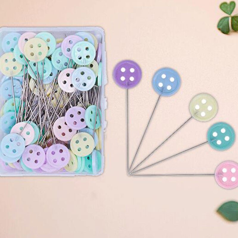 Pin de posicionamiento para manualidades, alfiler de cabeza plana en caja con bordado de dibujos animados, accesorios de costura, alfileres de mosaico bordados, 100 Uds.