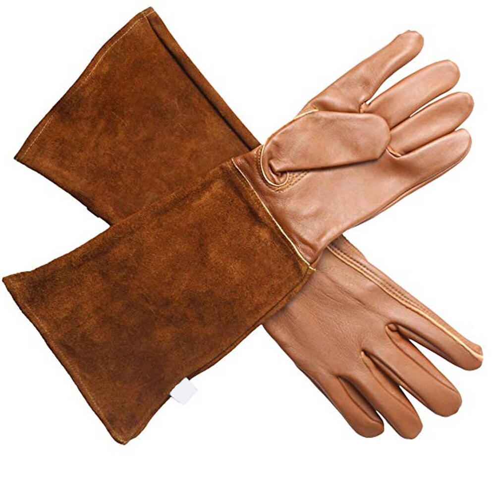 1 Pair Rose Pruning Gloves Leather Gardening Welding Gauntlets Thorn Proof Long Forearm Protection Heat Resistant L M