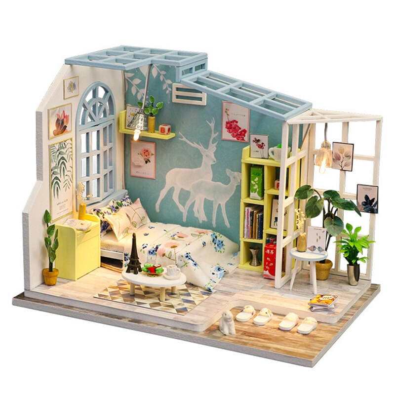 DIY miniaturowy domek Roombox 3D drewniany domek dla lalek zestawy zabawki dla dzieci mini Model budynku meble robić domku dla lalek prezent na boże narodzenie