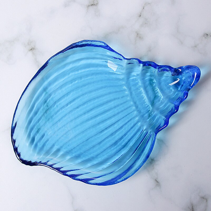 Série océan bol en verre cristal sans plomb, en forme de conque, assiette Phnom Penh, assiette à festons, étoile de mer, collation, salade: Blue conch plate