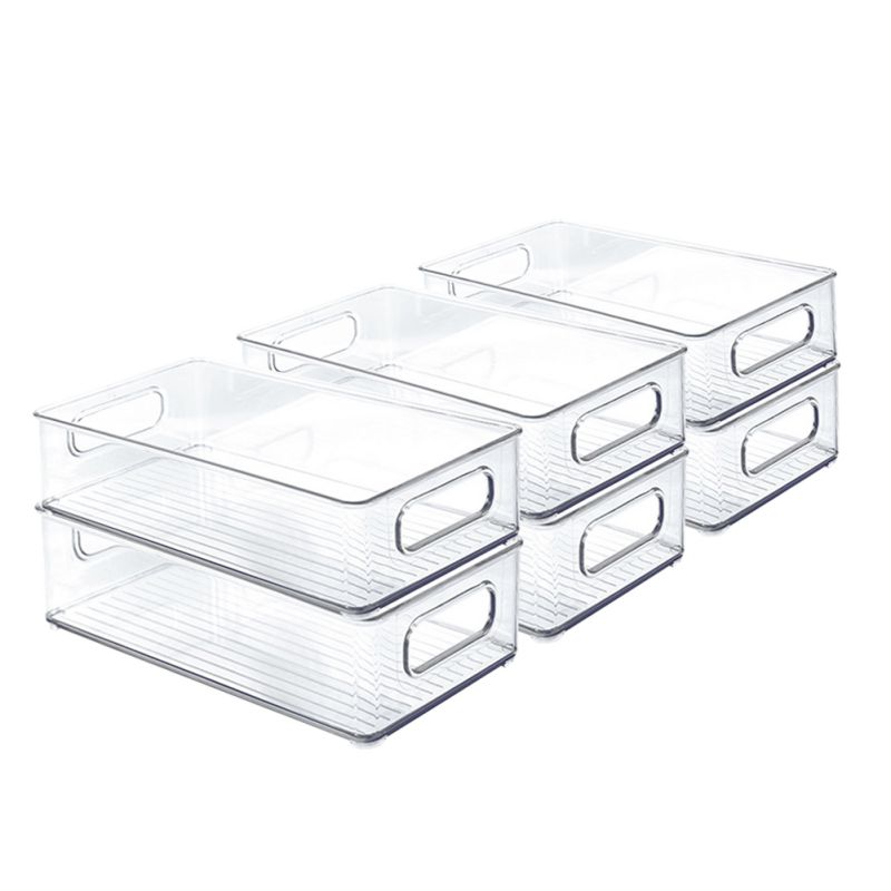 Stackable Plastic Food Storage Bins - Refrigerator Organizer With Handles For Pantry, Fridge, Freezer, Kitchen, Countertops, Cab