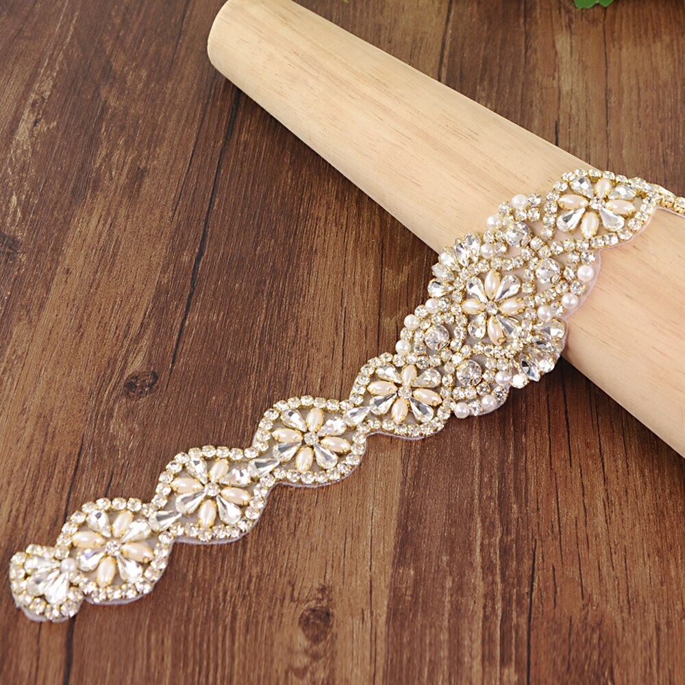 TRiXY S161-G Goldene Braut Gürtel für Frauen Strass Gürtel Braut Gürtel Hochzeit Schärpe Gürtel Gold Strass Applikationen