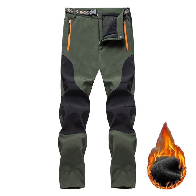 NUONEKO Winter Mens Pants Outdoor Waterproof HikingTrousers Climbing Trekking Skiing Thick Warm Windproof Male Pants PM48: ArmyGreen / 4XL