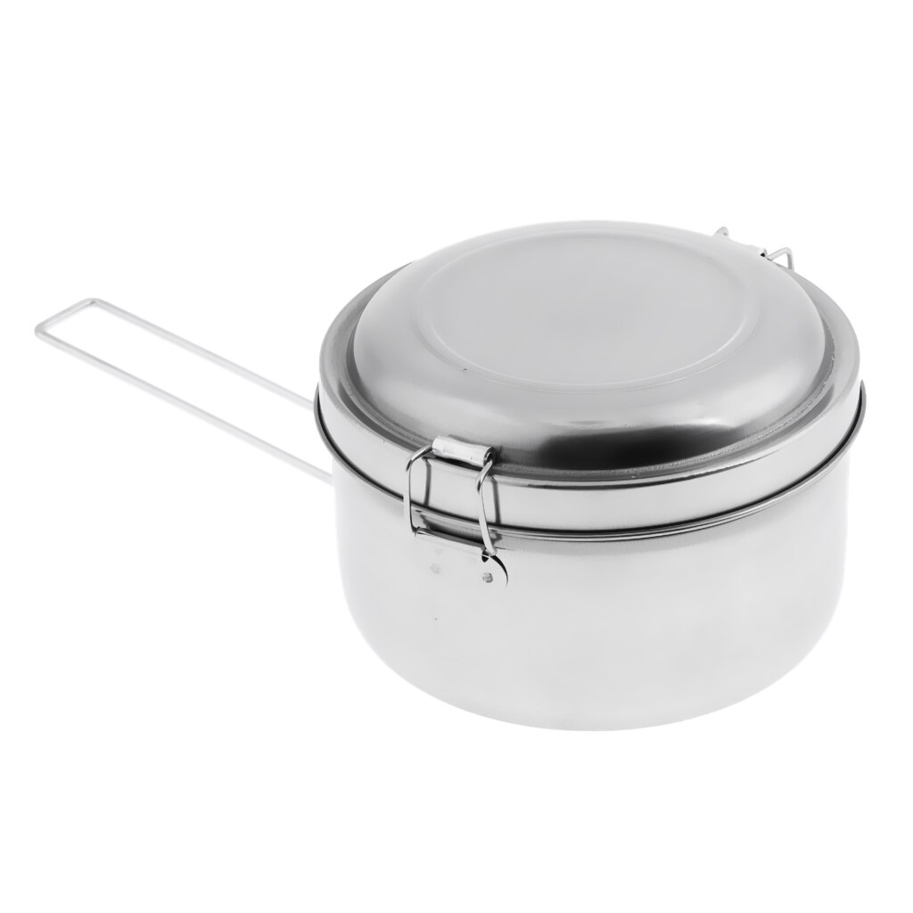 Rustfritt stål matboks dobbeltlags matbærer med sammenleggbart håndtak til utendørs sportsskole reise