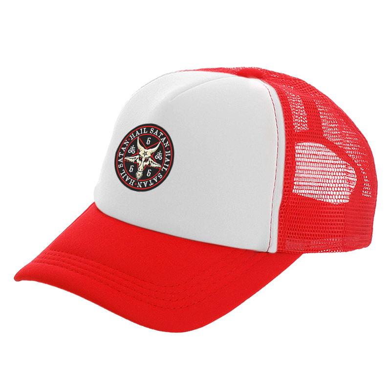 Hail Satan 666 Baphomet pentagramme casquette de camionneur hommes pendentif rouge chèvre chapeau casquette de Baseball Cool été unisexe maille Net casquettes: Gris foncé