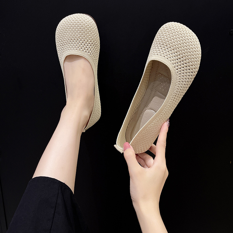 Taglia grande 42 Scarpe basse da donna Scarpe da ginnastica traspiranti lavorate a maglia Mocassini da balletto con fondo morbido da donna Scarpe da barca casual per donna: Beige / 42