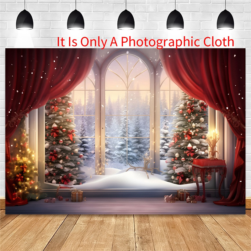 AAAEL-210X150cm Christmas Background Cloth Christmas Window Children Photo Studio Photo Photography Backdrops