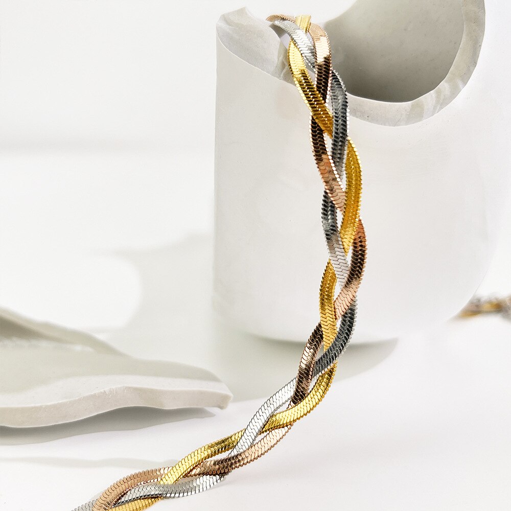 18k guld rose guld sølv farve tre snoede slange kæde halskæde til kvinder minimalistisk rustfrit stål halskæde smykker