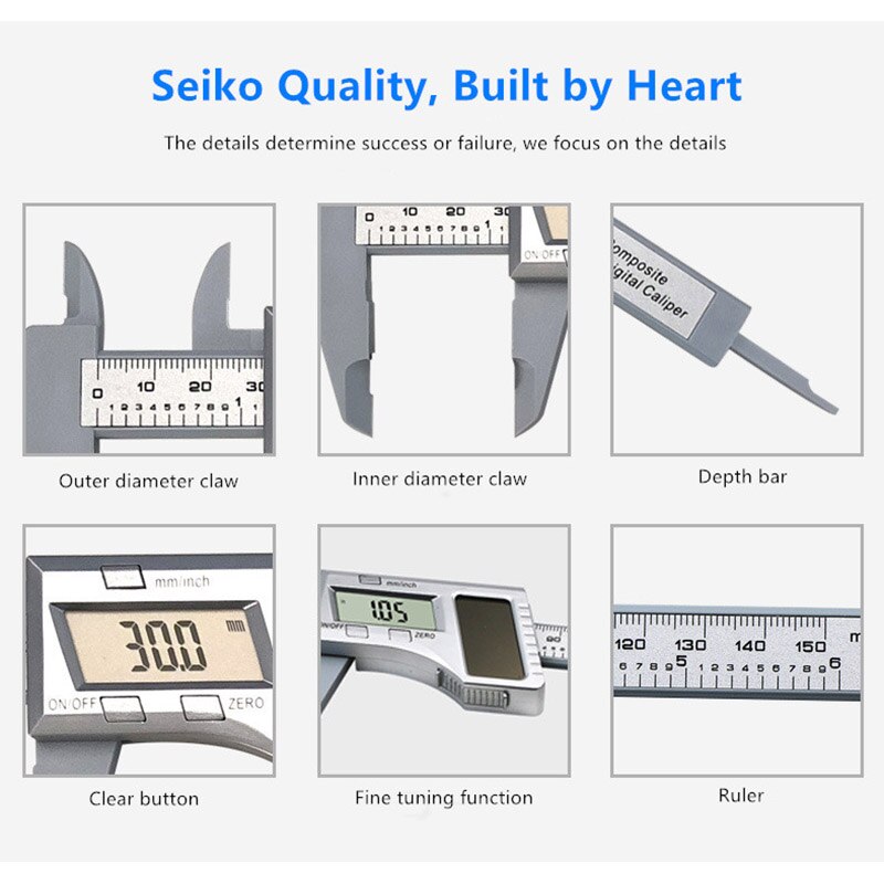 LCD Digital Solar Caliper Digital Vernier Caliper Power By Solar Energy Micrometer Measuring Tools Height Measuring Instruments