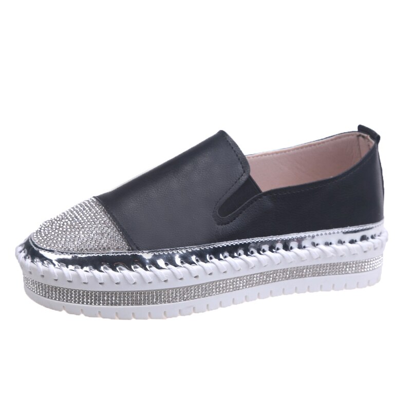 Rimocy Shining Crystal Plus Size 36-43 Loafers Women Spring Summer Slip on Platform White Sneakers Shoes Woman Casual Flats: Black / 38