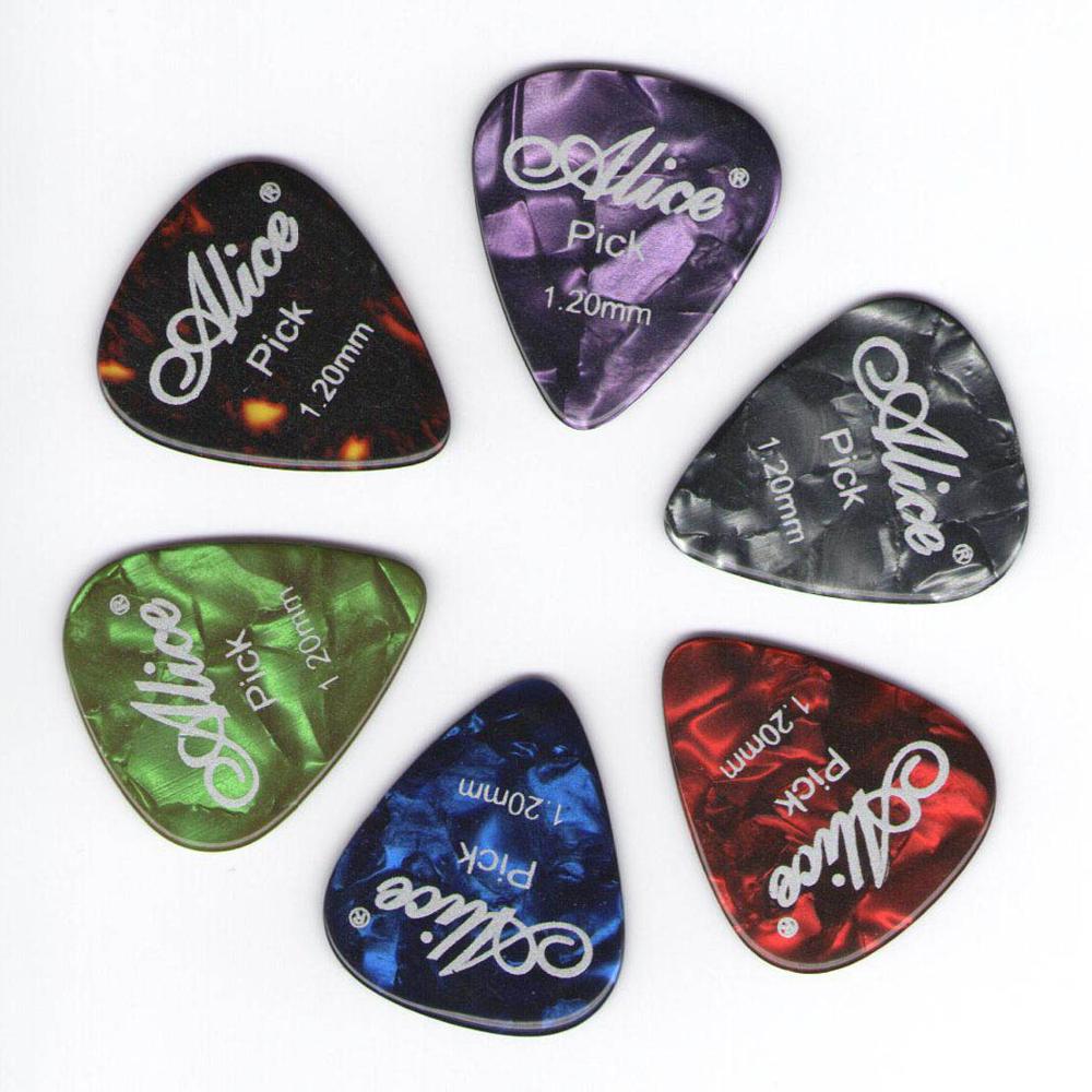 Alice-Púas para guitarra de celuloide, 6 piezas, grosor de mediador 0,46 0,71 0,81 0,96 1,20 1,50mm, color aleatorio: 1.20 mm