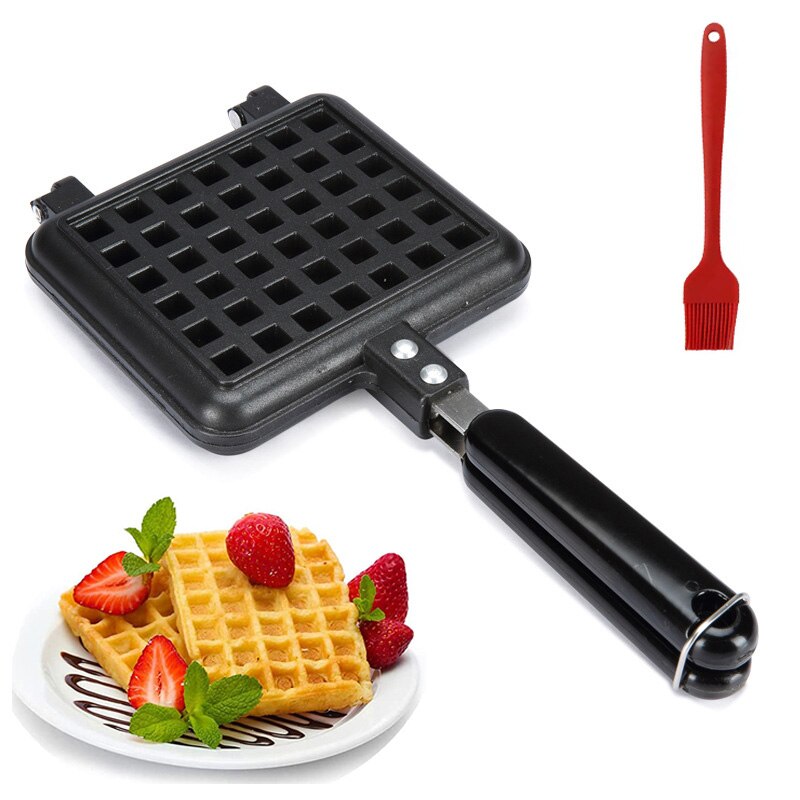 Wafel Pan Iron Anti-aanbak Wafelijzer Pan Gasfornuis Top Wafel Koekenpan Pannenkoek Voor Sandwich Broodrooster Ontbijt Koekenpan