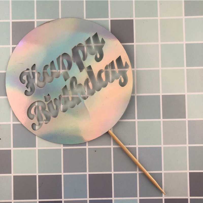 Round Happy Birthday Cake Topper Acrylic Paper Dessert Table Dessert Dress Up Party Supplies Cake Topper for Party Decoration G