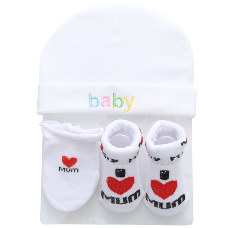 0-12M Fall Winter Baby Hat and Mittens Girl Boy Cap Socks Comfy Infant Hat & Gloves Cotton Toddler Newborn Baby Accessorise: White