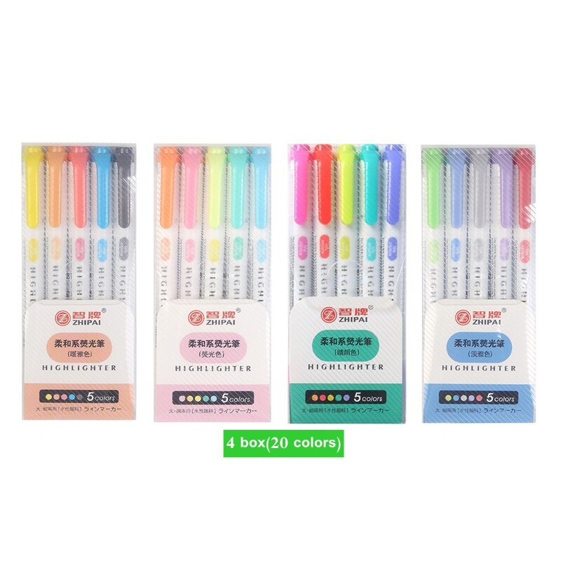 10/15/20/25 farver dobbelthovedet fluorescerende pen highlightere kunst tuschpenne skoleartikler søde kawaii papirvarer: 20 farver-b