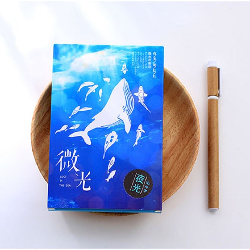 Cartão postal bonito presente de natal kawaii presente de aniversário mensagem bênção cartão luminoso artesanato pintados à mão arte desenho: Fluorescent Ocean