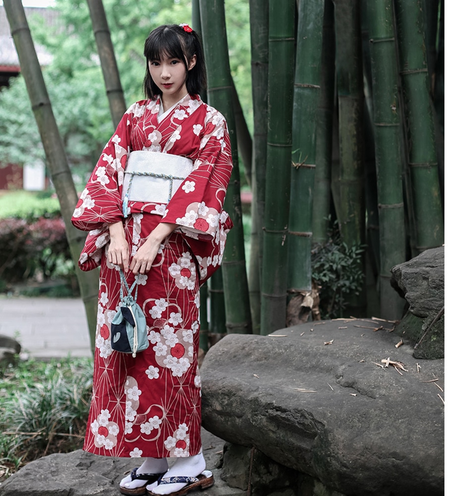 Traditionell japansk blommig kimono med bälte dam bomull yukata klänning japan sexiga dansföreställningar cosplay kostym  a60514