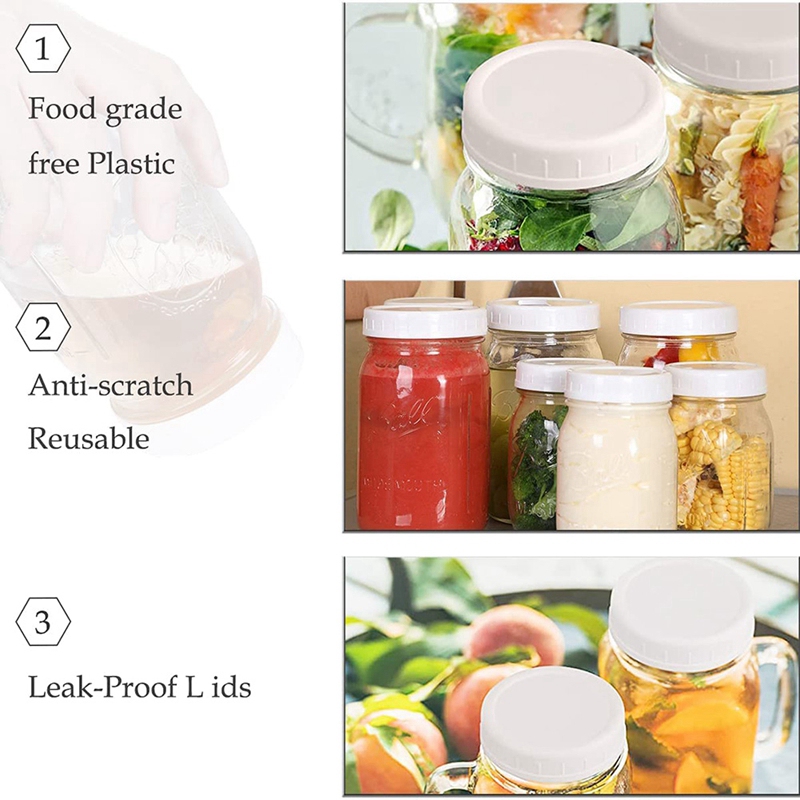 24 Count Canning Jar Lids Wide Mouth,Plastic Mason Jar Lids with Silicone Seals Rings Fits Ball/Kerr Jars, Leak-Proof