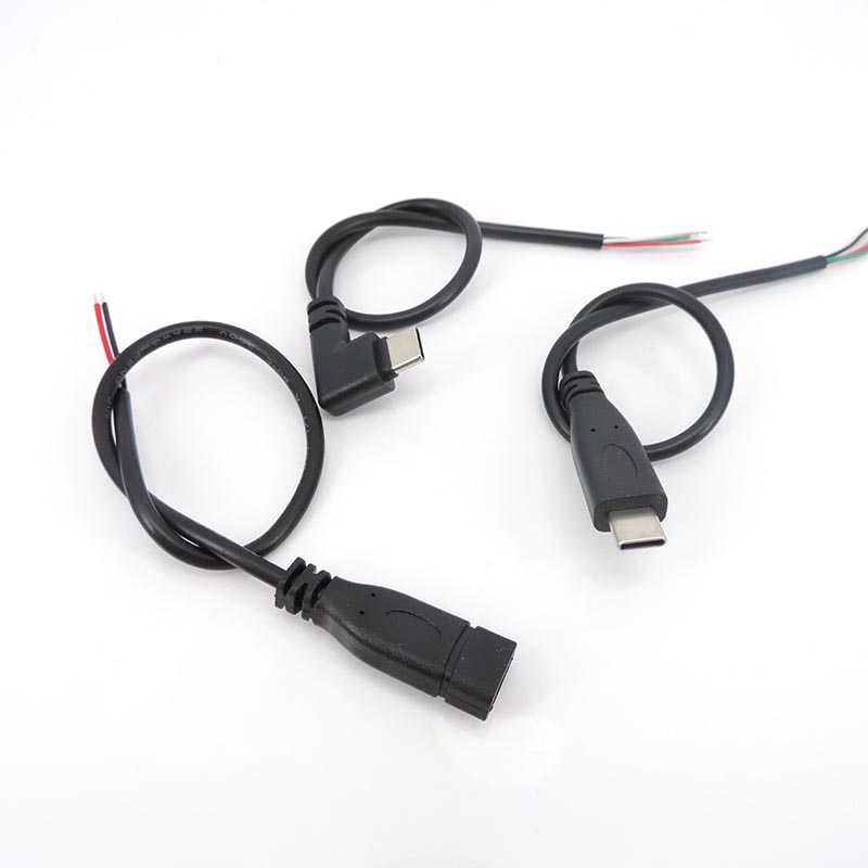 0.25M Draad 2 4 Pins Kern Usb 2.0 Type C Mannelijke Vrouwelijke Kabel Haakse Stekker Verlengstuk Diy Reparatie Data Opladen 25Cm U