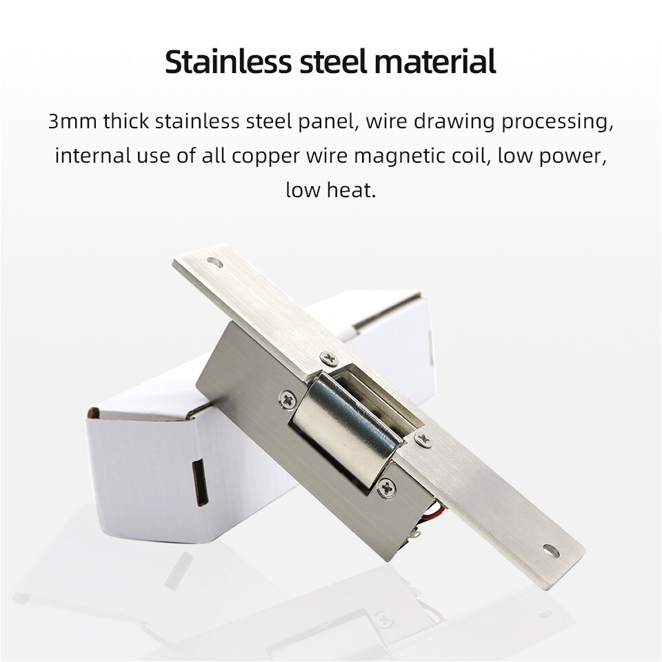 Jeatone Adjustable Lock-tongue Secure Electric Strike Lock Door Double Unlock Mode NC/NO 12V Narrow-type Access Control System