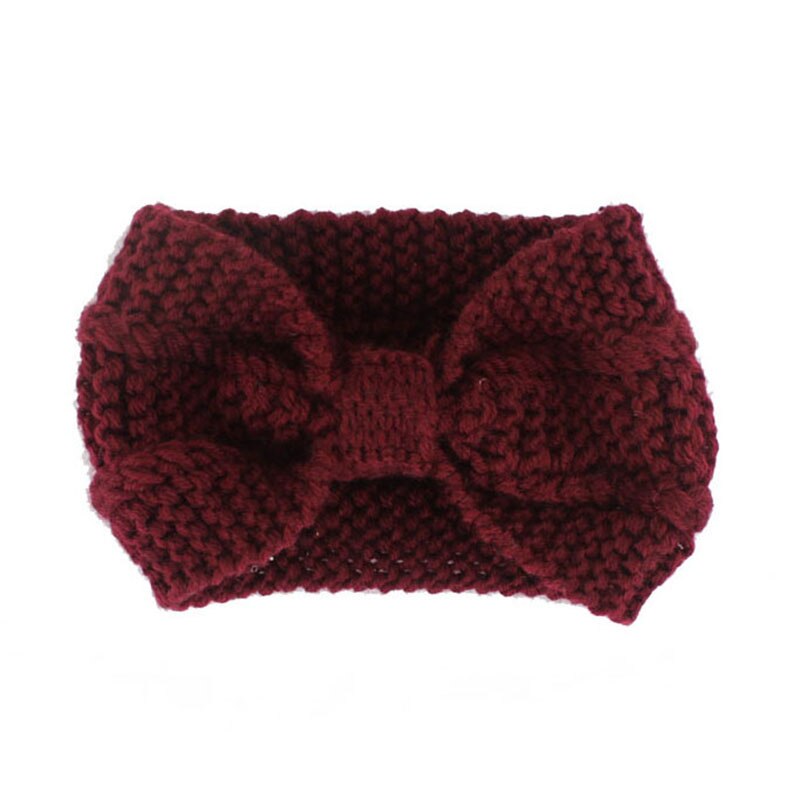 Winter gebreide hoofdband tulband haarband voor vrouwen meisjes baby meisjes haaraccessoires gehaakte strik haarband hoofddoek: Stijl 2 wijnrood